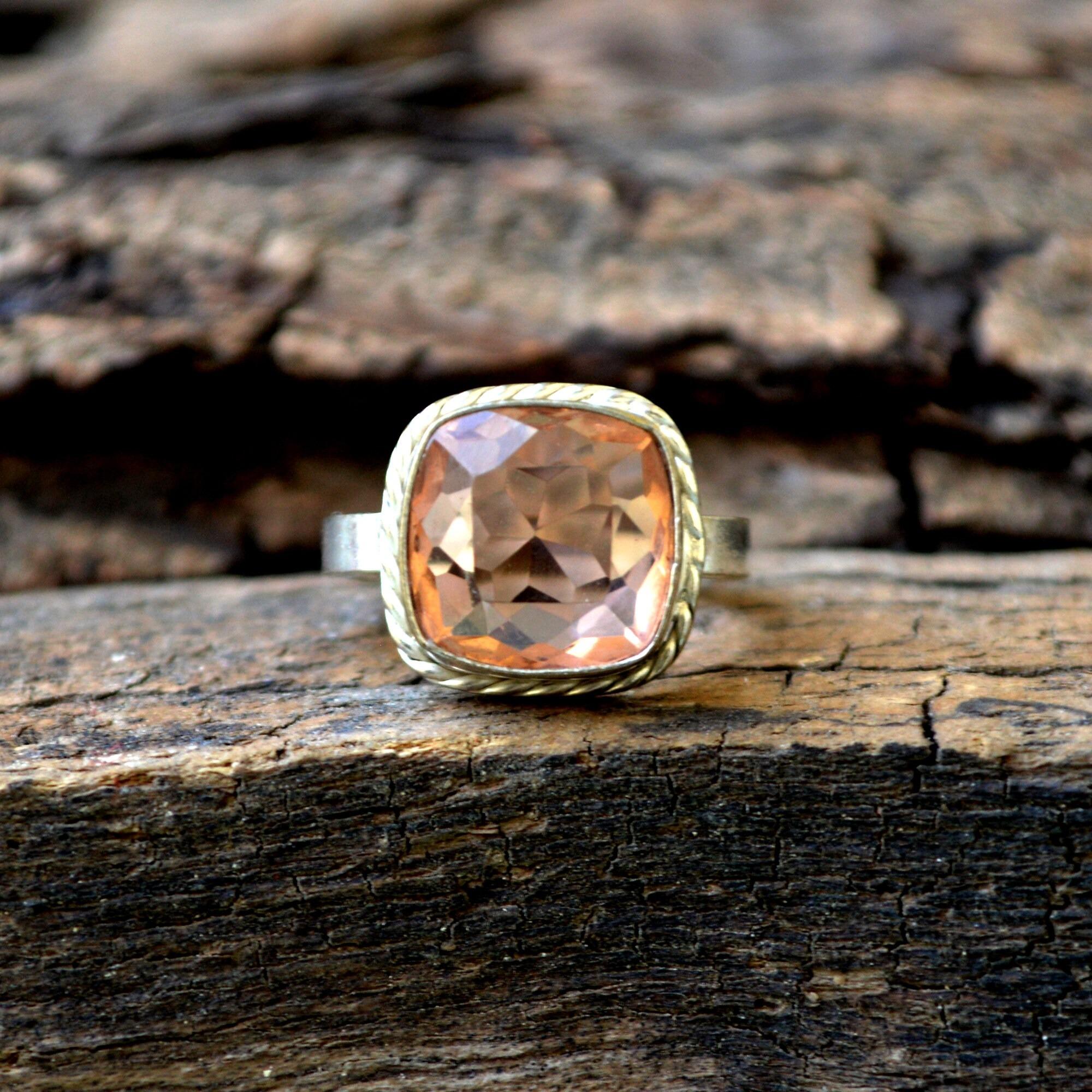 

Peach Morganite Gemstone 925 Sterling Ring, Handmade Morganite Wedding Gift Ring 10