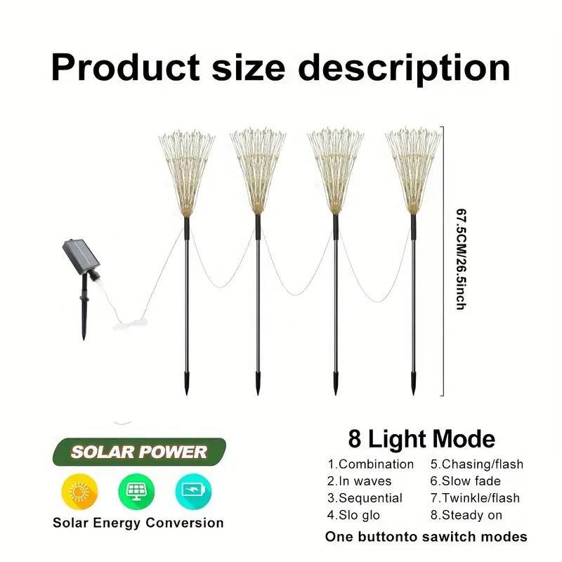 LED Solcelle Fyrverkerilamper Utendørs Vanntett Solcelle Hage Eventyrlys For Plen Gangsti Terrasse Gård Fest Juledekorasjon