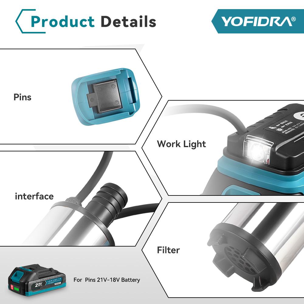 YOFIDRA 50–80 L/min Powerful Electric Water Pump Oil Pump Refueling Gun Submersible Car Pump For Makita 21V Battery Pin