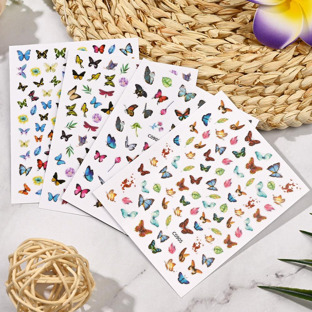 Factory Direct Sales 3D Three-Dimensional Simulation Butterfly Nail Sticker Adhesive Self-Adhesive Sweet Color Butterfly Girl Nail Sticker