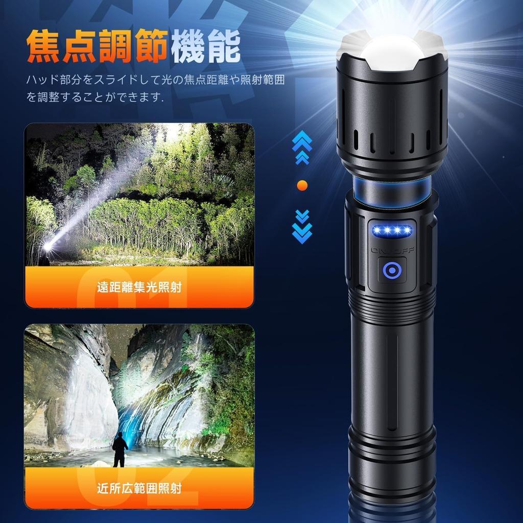 Powerful LED Flashlight 5000mAh Handheld Military Tactical IPX6 Zoom 7 Lighting Aluminum Alloy Mobile SOS Ideal for Emergency and Power Outages