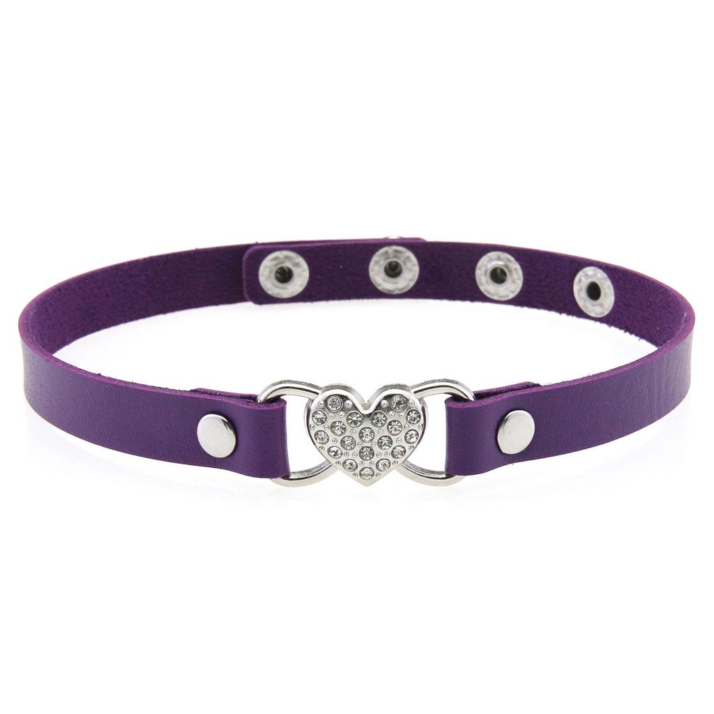 Rhinestone Heart Leather Choker, Minimal Elegant Sparkly Heart Clavicle Necklace