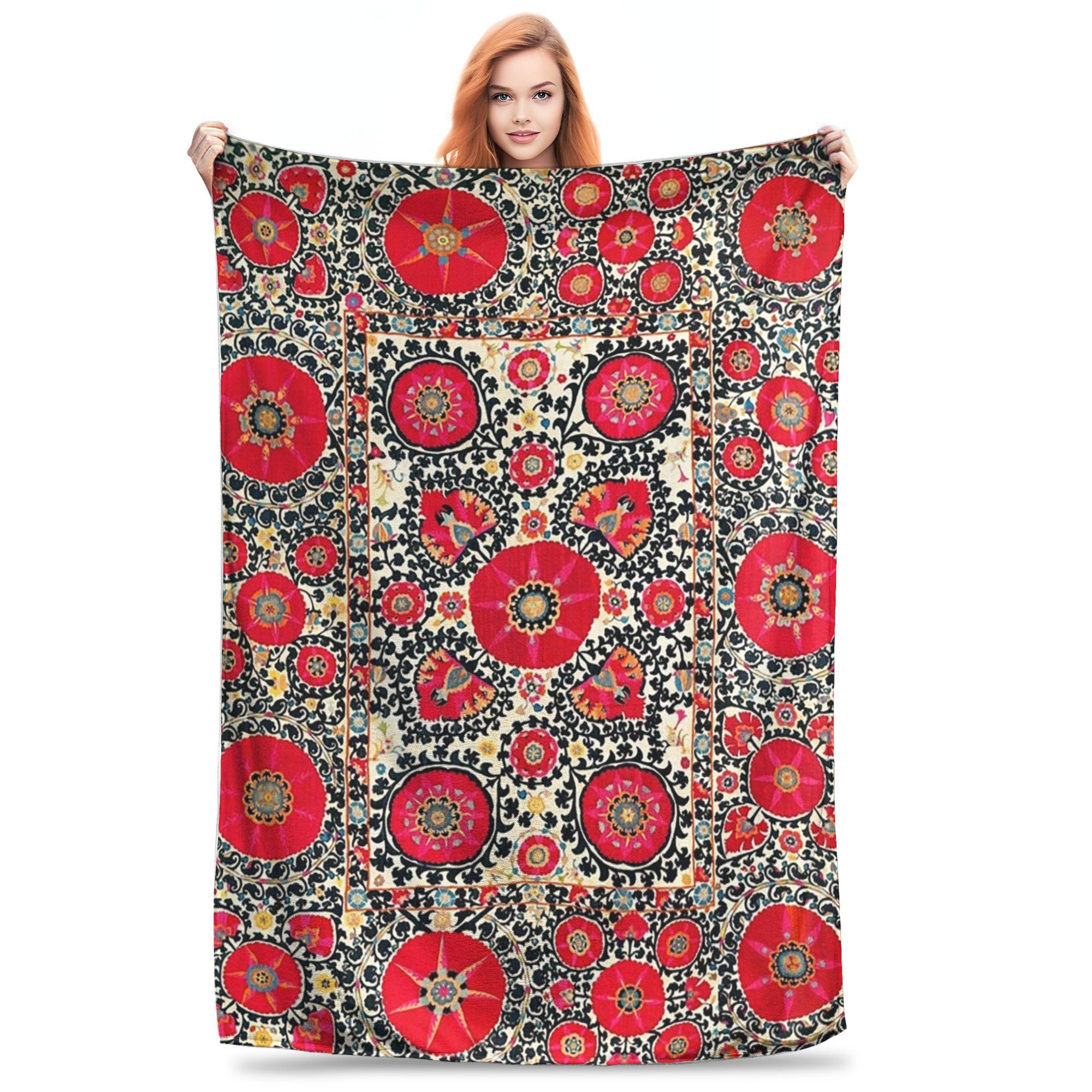 Shakhrisyabz Suzani Uzbek Embroidery Print Blankets
