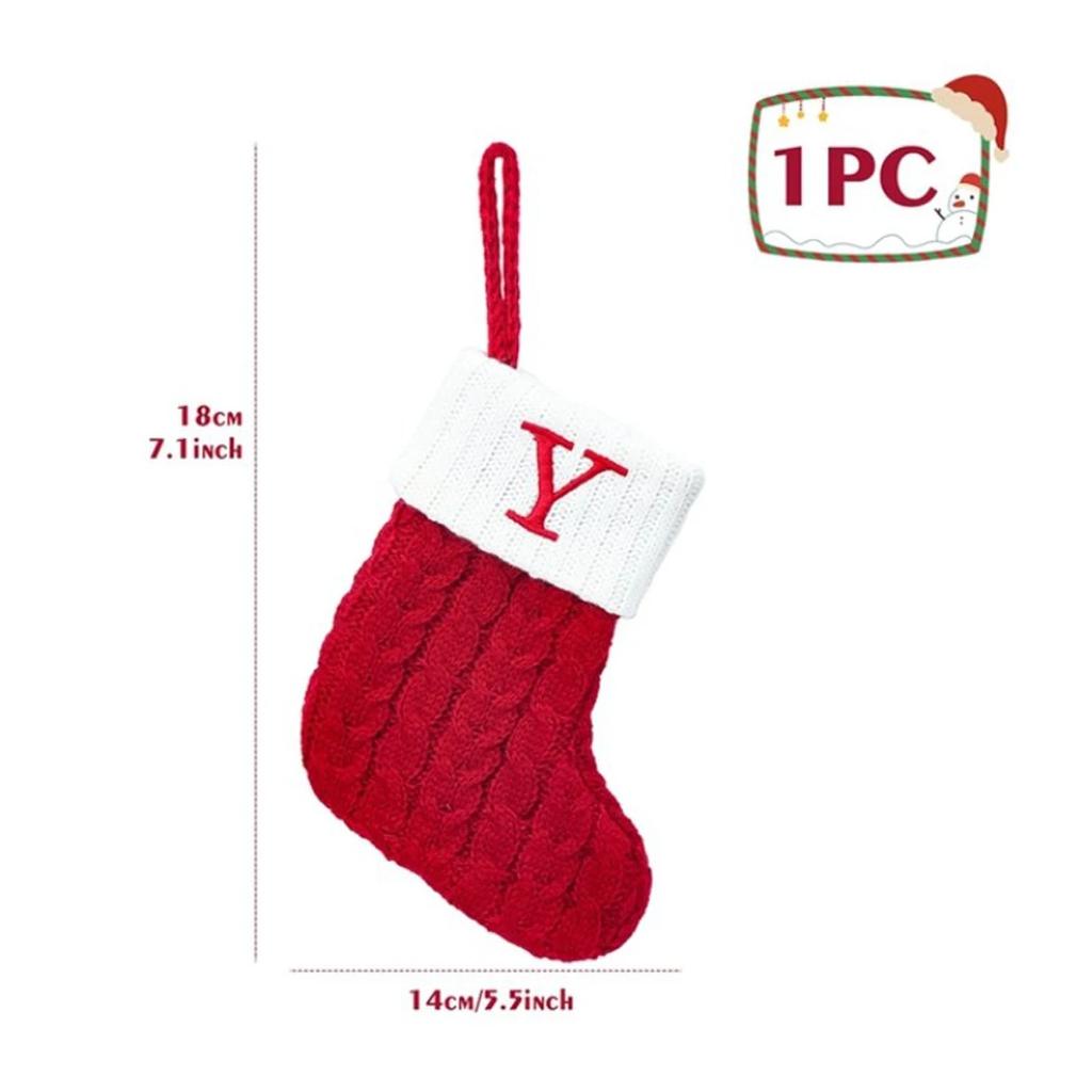 Christmas Socks Knitting Snowflake Letter Stocking Christmas Decoration for Home 2024 Xmas Tree Ornament Gift Navidad Natal A-Z