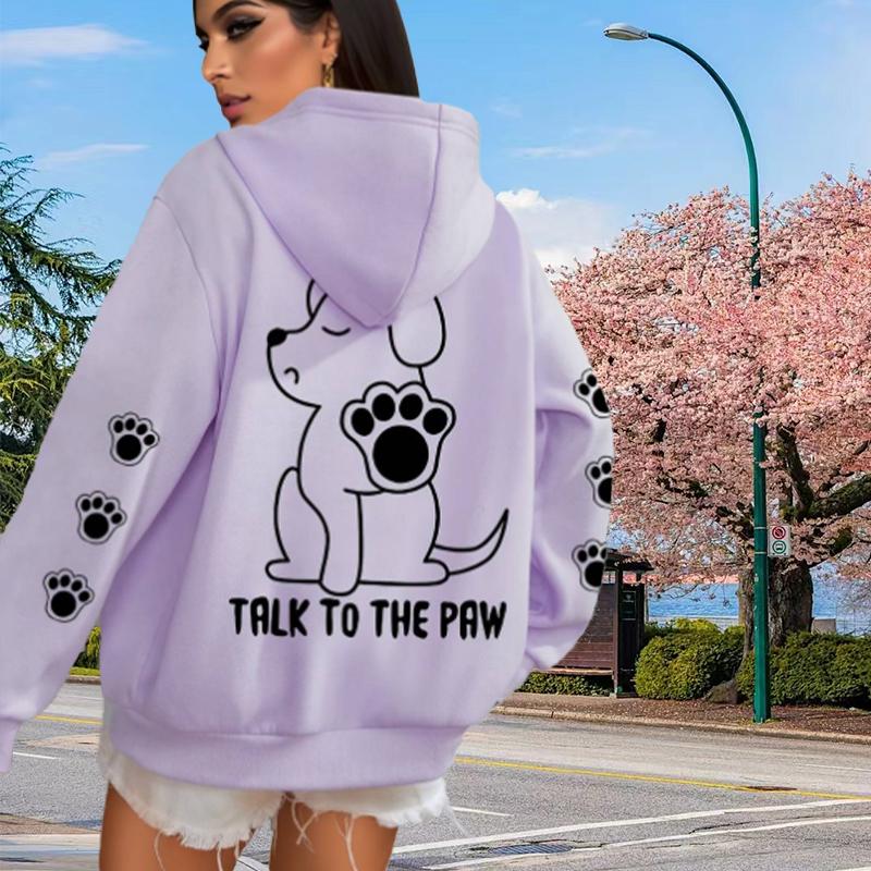 Womens Line Dog Print Loose Hoodie Tops Blouse Sweatshirt Casual Long Sleeve Pullover Tops
