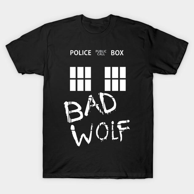 

Men Black Print T-shirt Tardis Police Box Doctor Who Bad Wolf No-Cut Transfer Paper Print Cotton Tshirt 4XL чёрный