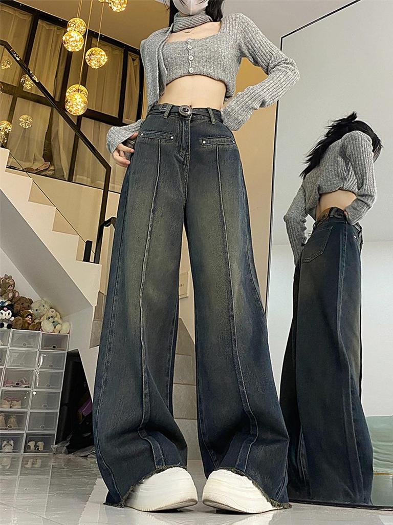 Plus Size Women's High Waist Retro Jeans - Spring/Autumn 2025 Wide Leg & Floor-Length