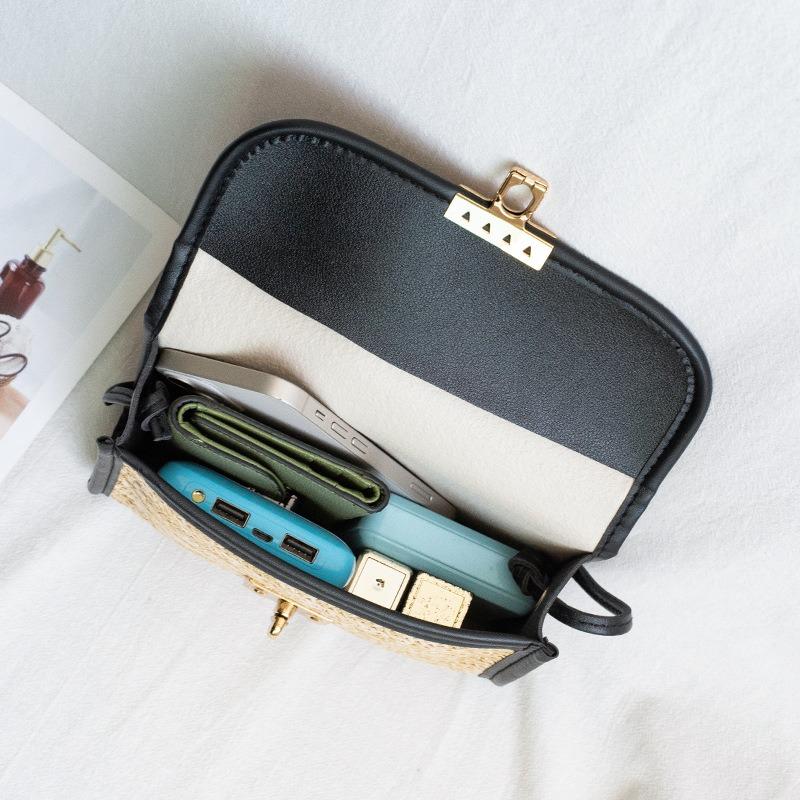 Women's Bag New Fashion Casual Rattan Woven Lock Crossbody Small Square Bag Shoulder Bag