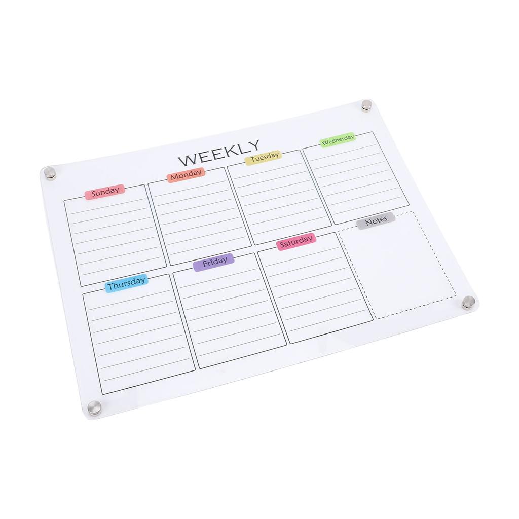 Clear Acrylic Weekly Planner with Magnets Color Label Refrigerator Dry Erase Board for Home Scheduling Office Work