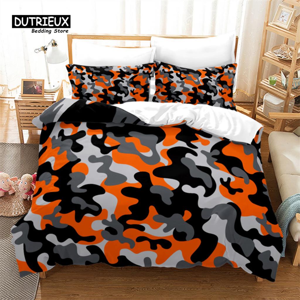 Kamuflażowy Zestaw Pościeli Rozmiar King Queen Kolorowy Wzór Abstrakcyjny Nadruk Artystyczny Poszwa na Kołdrę Poszewki na Poduszki Dla Chłopców Nastolatków Mężczyzn Dekoracyjny