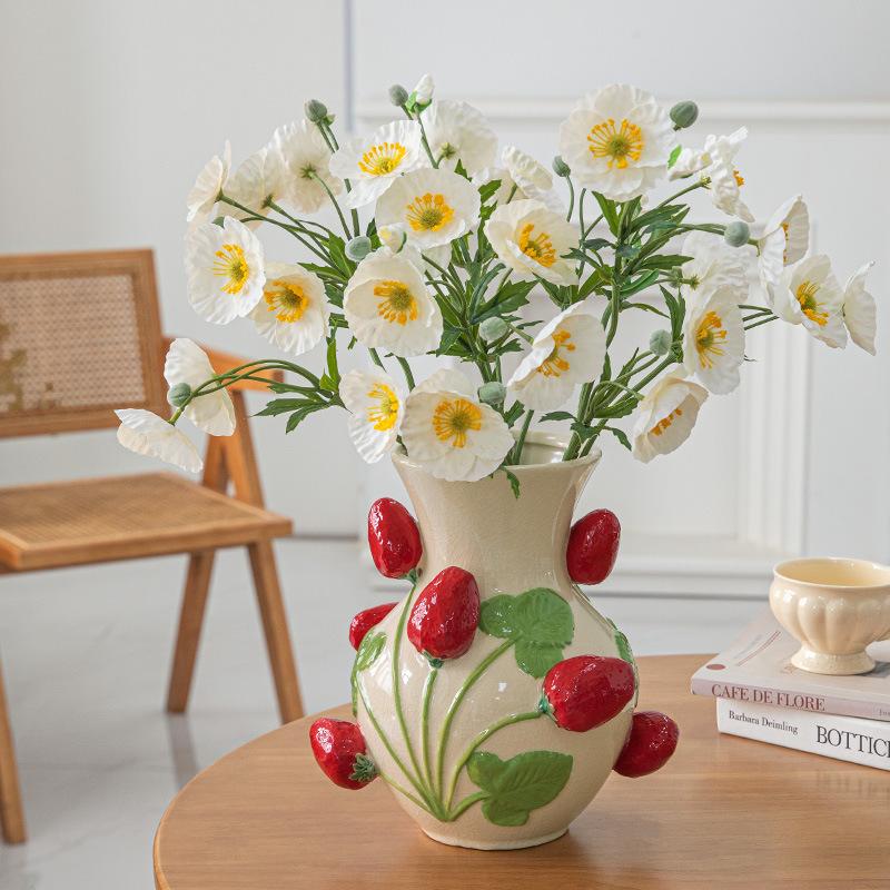 Emboss Strawberry Vase Ceramic Vase Children's Room Artifact Floral Accessories Fruit Pot Flowerpot Home Decoration Accessories