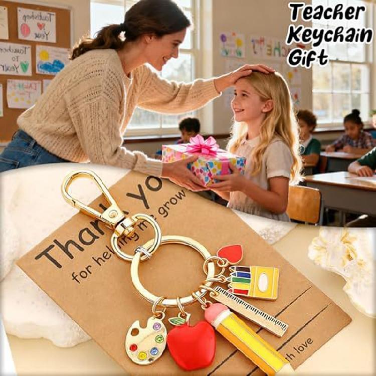 Creative Metal and Paper Keychain Ornament Lovely Teacher Thank You Present Heart Pattern for Appreciation Day
