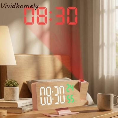 12/24 H LED Projector Clock Large Screen Adjustable Brightness Digital Alarm Clock 180° Rotatable Temperature Humidity