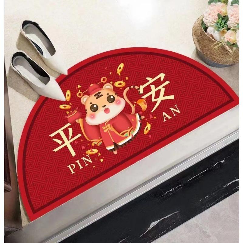 

Коврик для прихожей из искусственного кашемира, полукруглый красный коврик, коврик для прихожей, домашний, новый китайский красный коврик для ног 40x60cm