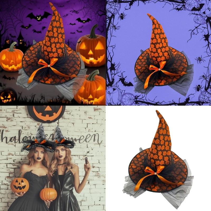 Eye Catching Witch Hat With Mesh Panel Halloween Party Wear Practical Fabric Cosplay Props Costume Accessory