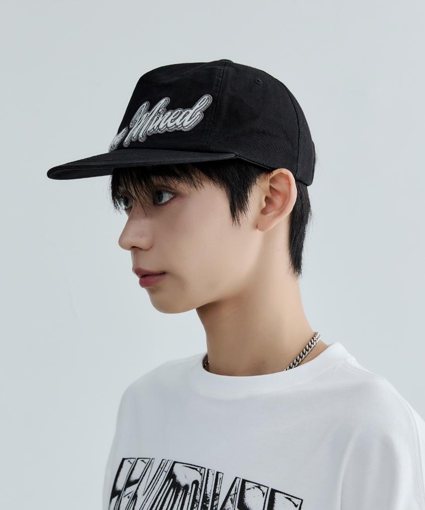 MAISON MINED Script Type Applique Ball Cap Black