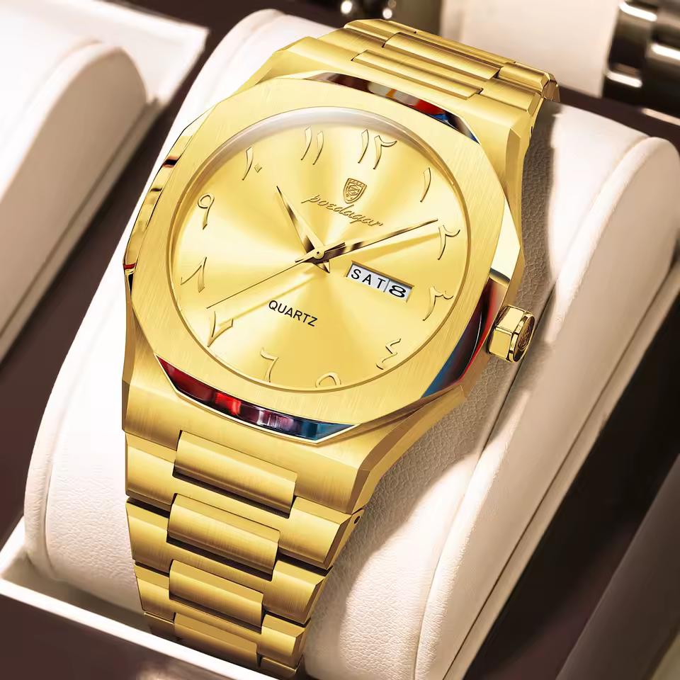 POEDAGAR Watch for Men Waterproof Luxury Week Calendar Wristwatch Quartz Stainless Steel Fashion Watches Male