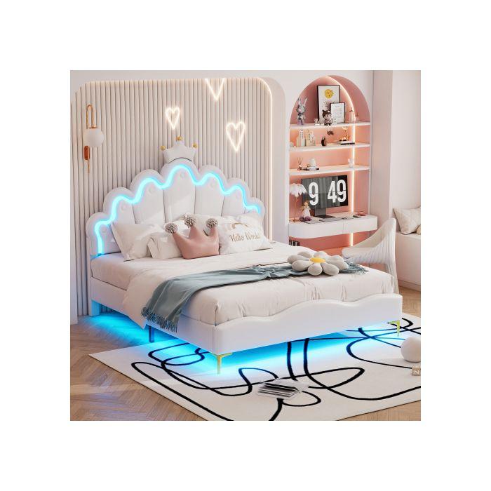 Pat dublu - MUVOE - 140x200 cm - Piele PU - LED reglabil - Design nor