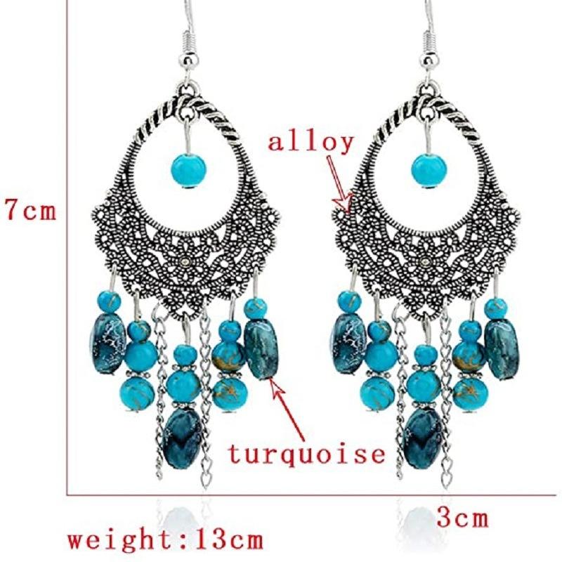 Colier Scurt cu Pandantiv Bohomian Turcoaz în Formă de Picătură de Apă, Turcoaz Lucrat Manual, Lanț Exquis pentru Claviculă Femei