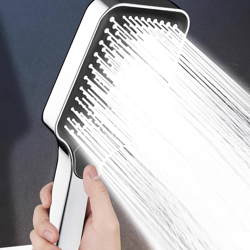 Verstellbarer Duschkopf mit quadratischem Knopf, silberfarben: Super-Kompressor-Duschkopf, quadratischer Wasserauslass, Haushaltswarmwasserbereiter, Einhand-Sprühduschkopf