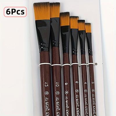 6 Stück Synthetik Flachpinsel Set, Nylonborsten mit genietetem Griff für Acryl-, Öl-, Aquarellmalerei Künstlerbedarf