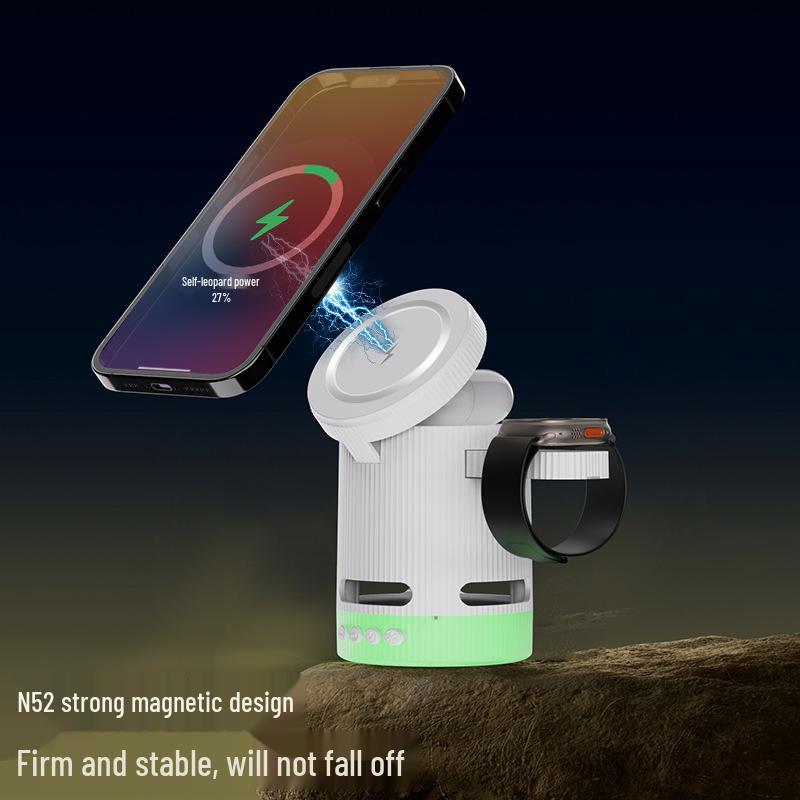 Multifunctional Bluetooth Speaker with 15W Wireless Magnetic Power Bank, Hi-Fi Sound Quality, Long Battery Life, and Watch Wireless Charging