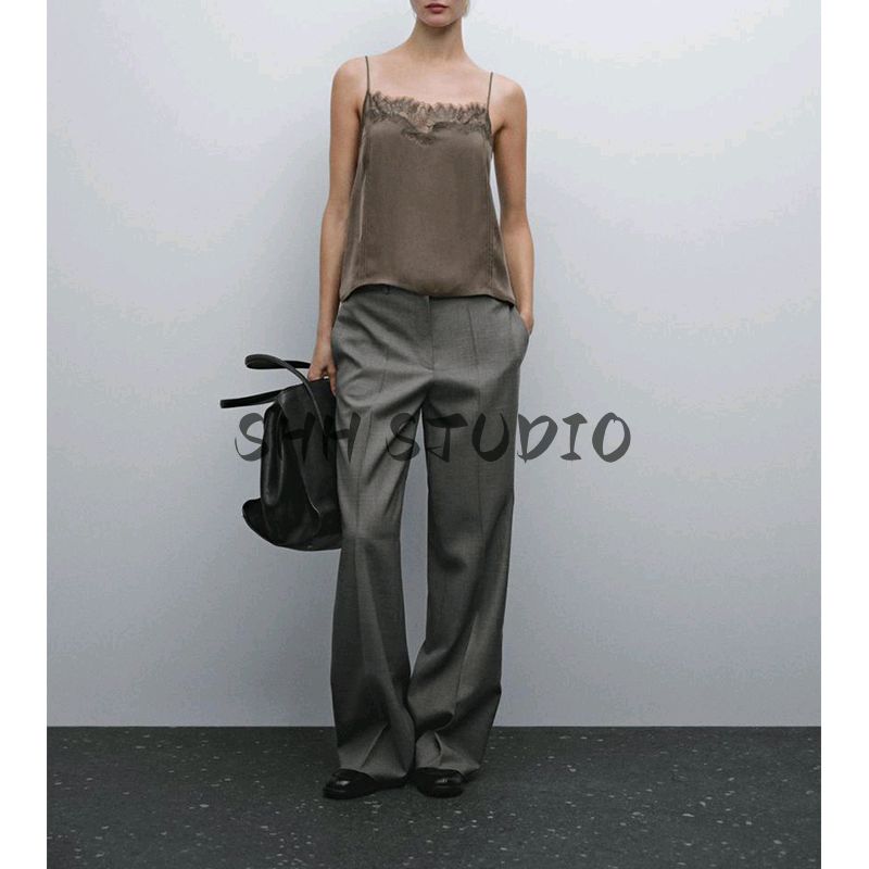 Spring New Women's Clothing Fashionable Bandage Dress Inner Match Sexy Lace Edge Camisole with Narrow Straps Tops 5139839
