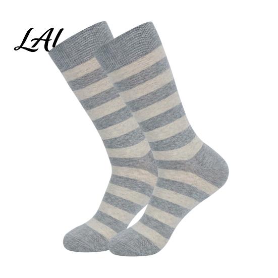 Moisture Wicking Athletic Socks 1 Pair Men's Stripe Crew Socks Mid-Calf Dress for Business Breathable Commuter Cotton Casual with High-Elastic
