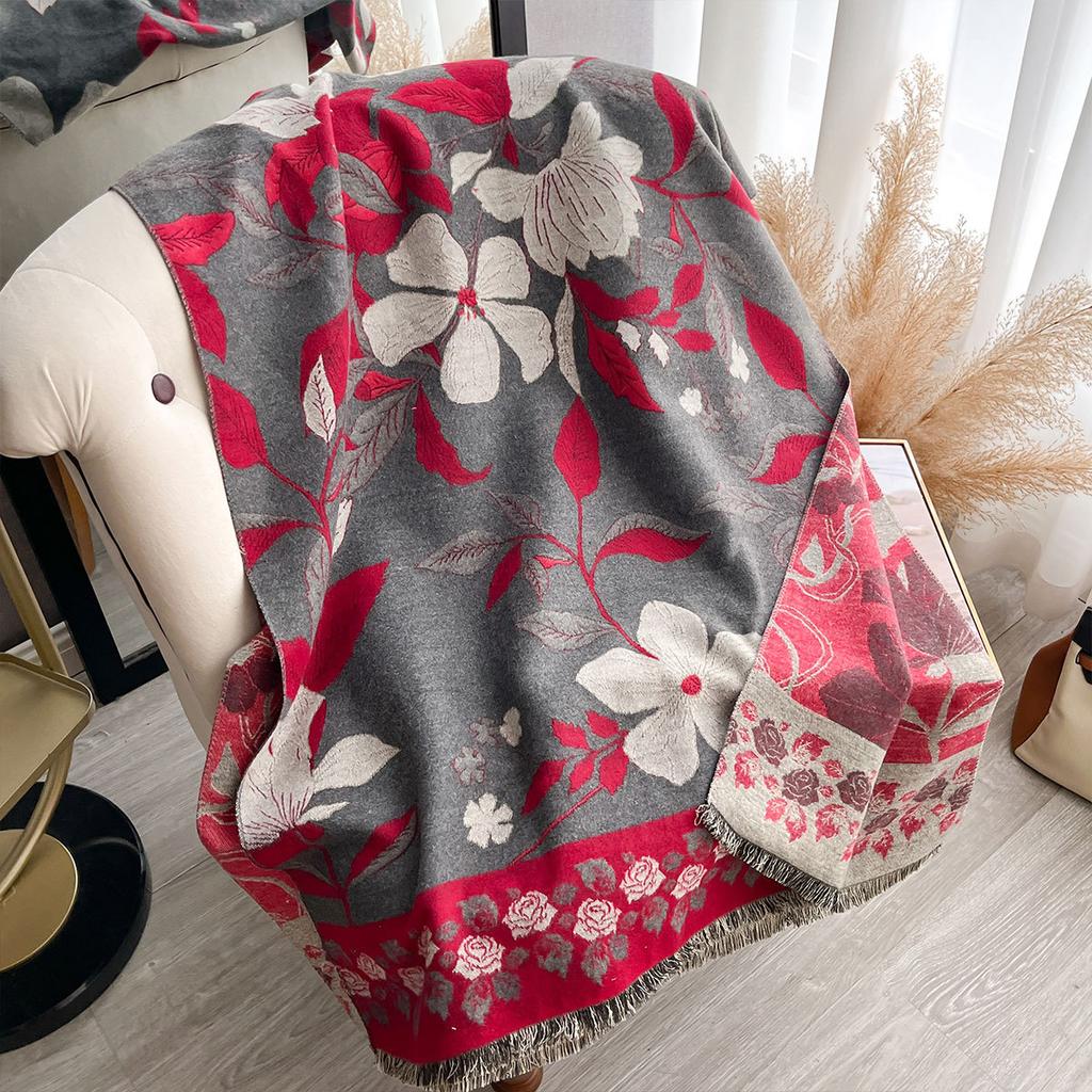 Retro scarf flower temperament versatile shawl fashion jacquard outer cape scarf women's warm scarf