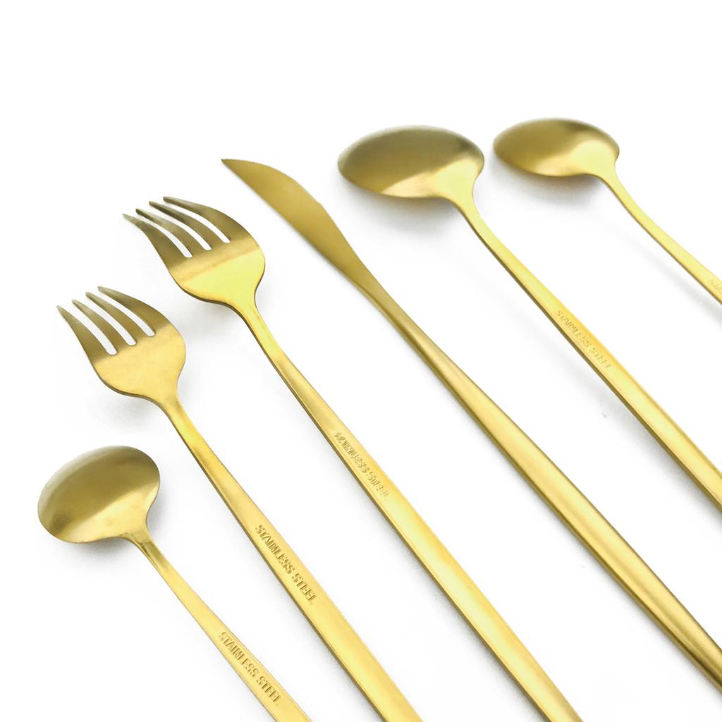 6Pcs Matte Gold Stainless Steel Daily Use Dinnerware Cutlery Set Tableware Teaspoon Flatware Wedding Dinner Dessert Set