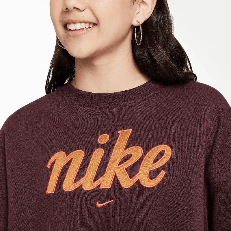 Nike Sportswear Club Fleece Loose Comfortable Stylish Soft Crewneck Sweatshirt Kids Sweatshirt Red-Brown FZ5566-652