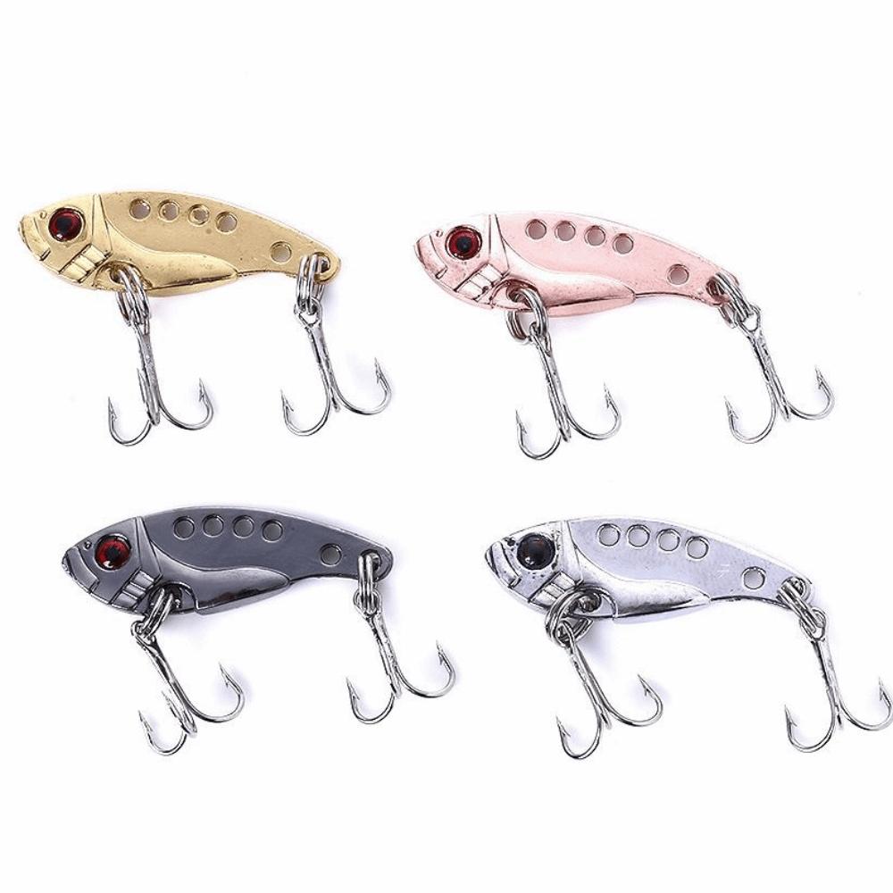 4PCS with 3D Red Eyes Spoon Lures Metal VIB Crank Bait Lures Blade Bait Fishing Lures  for Walleye