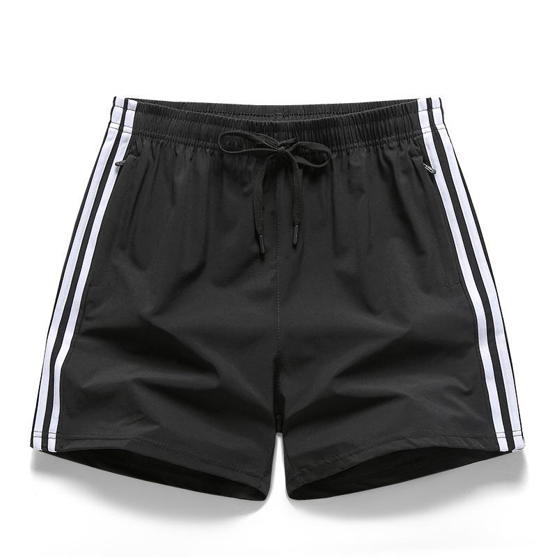Herren Sommer Atmungsaktive Strick Casual Locker Fünf-Punkt Drei-Streifen Shorts 3XL schwarz