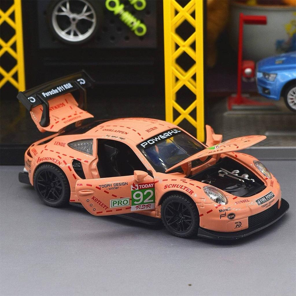 Porsche 911 GT3 RSR Wersja dopasowująca Symulacja Diecast & Toy Pojazdy Dźwięki & Światło Samochód Pull Back 1:Model supersamochodu ze stopu 32