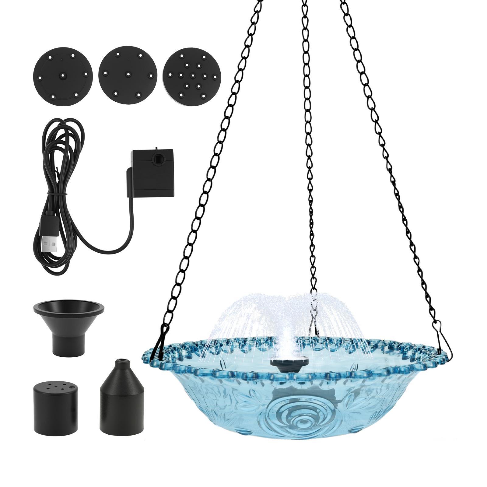 

Hanging Bird Bath Fountain USB Powered Bird Water Feeder Outdoors Garden Landscape Decoration Hummingbird Bath Feeder Bowl синий