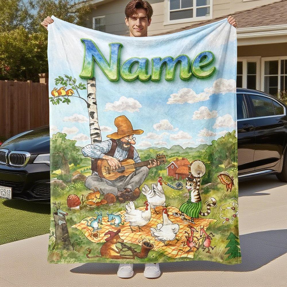 Custom Name Country Music Animal Picnic Flannel Blanket Super Soft Warm Cozy Blanket For Sofa Bed Office Travel Allseason Home Decor Gift