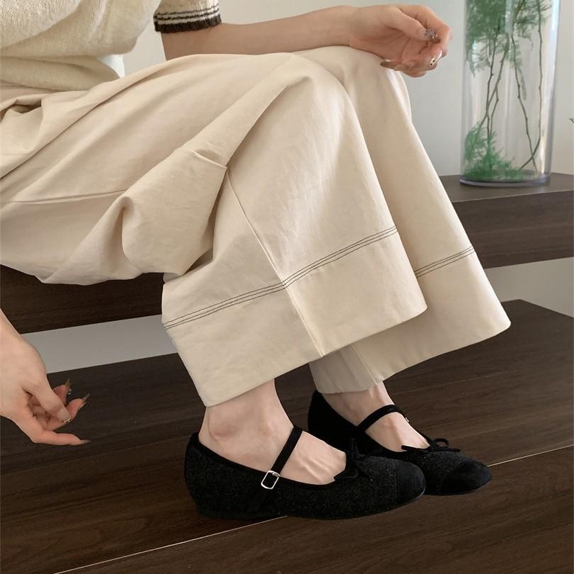 Fashion bow word with Mary Jane shoes female summer retro fairy style with skirt wedge heel ballet shoes single shoes