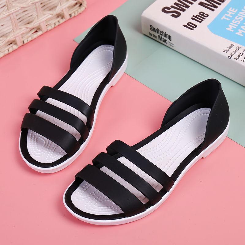 Sandalen mit flacher Sohle vielseitig Kunststoff nass Wasser Gelee Schuhe koreanische Version rutschfest Regenschuhe wasserdicht weiblich Sommer Strandschuhe Fee