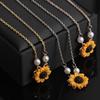 Anniversary Gifts Romantic Princess Pearls Flower Pendant Sunflower Necklace Gold Plated Chain