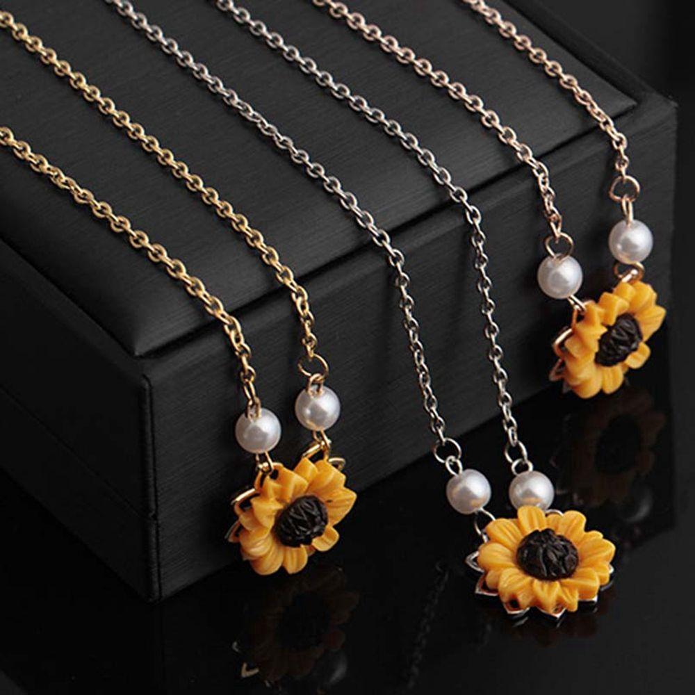 Anniversary Gifts Romantic Princess Pearls Flower Pendant Sunflower Necklace Gold Plated Chain