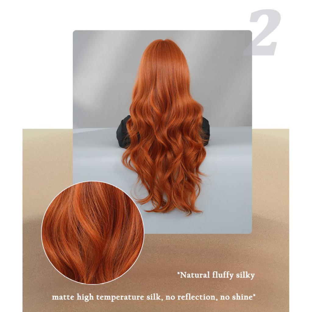 New Ladies Wig Simulation Wig 70cm Hair Orange Wig Long Curly Wig Full Headgear Rose Hair Net Headdress Beauty Decoration Wig