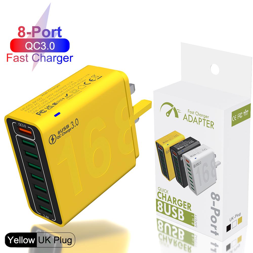 8-Port QC3.0 Fast Charging Travel Charger for Europe, America & Korea - Mobile Phone Charger