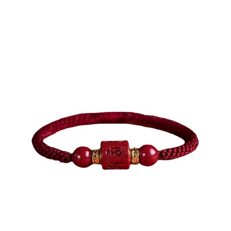 Six-character Mantra Red String Bracelet for Women, Handmade Couple's Bracelet with Natural Stone Beads, Men's Cinnabar Bead, Authentic