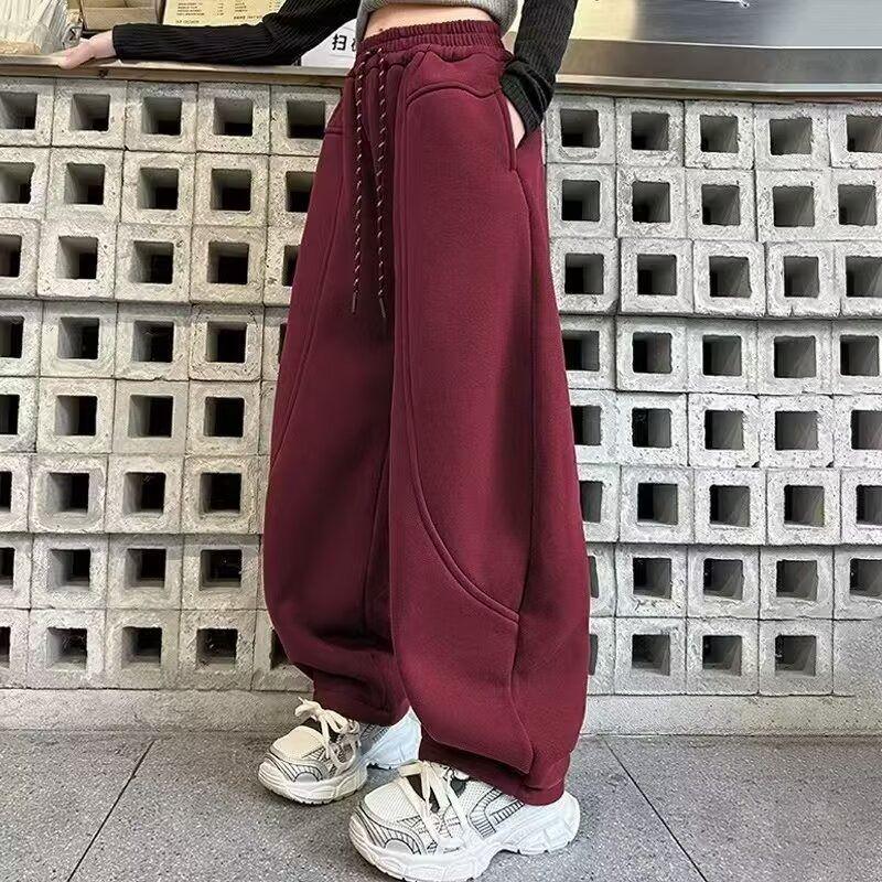 

Широкие брюки для девочек на весну и осень 2025 - Повседневные модные рабочие и спортивные брюки для больших детей 140 cm красный