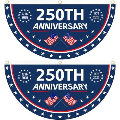 2 PIÈCES Drapeau des États-Unis 250e Anniversaire, Drapeaux Ventilateur 1776-2026, Drapeau Anniversaire Américain pour Mur, Porte d'Entrée, Porche Décorations Extérieures