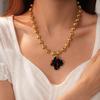 Retro European-American Beaded Titanium Steel Butterfly Flower Necklace with High-End Style