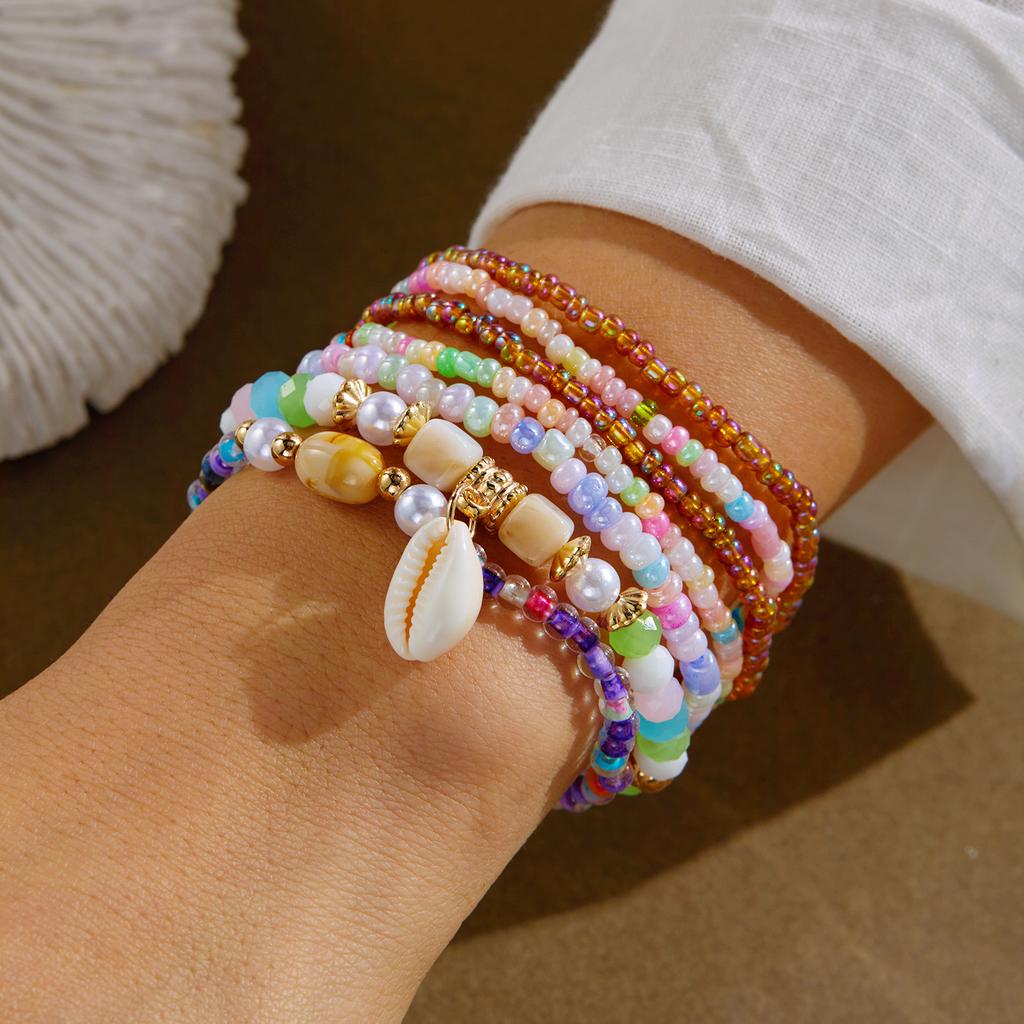 3/8 Stuks Boheemse Schelp Zeester Kralen Armband Set voor Vrouwen Zomer Strand Meerlaagse Gestapelde Parel Armbanden Feest Charme Sieraden