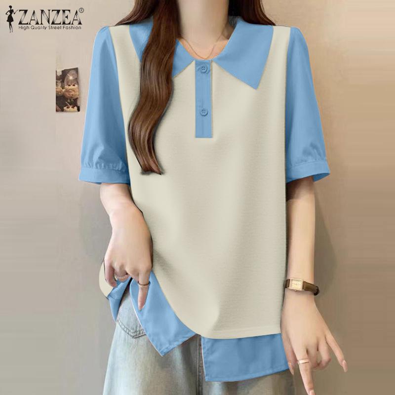 ZANZEA Blouse d'été décontractée à manches courtes et col rabattu pour femmes