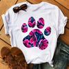 Fashion Kawaii Flower Dog Footprint Graphic Print Women's T-Shirt 90S Summer Loose Short Sleeve Round Neck Female Tops