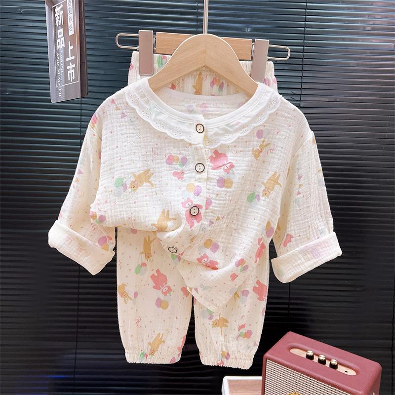 Children's Thin Set Boys' Pajamas Summer Two-piece Set Girls' Baby Lace and Lace Air Conditioning Home Suit Set